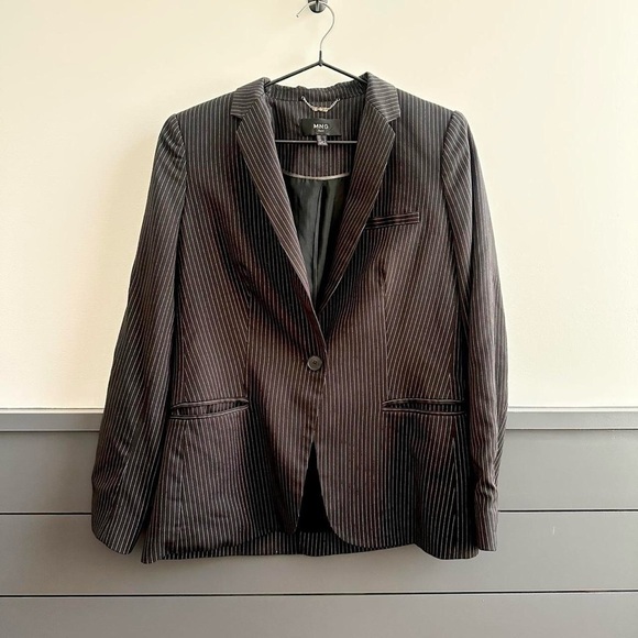 MANGO MNG Women’s Pinstripe Black Blazer Suit Jacket Medium - Picture 8 of 8